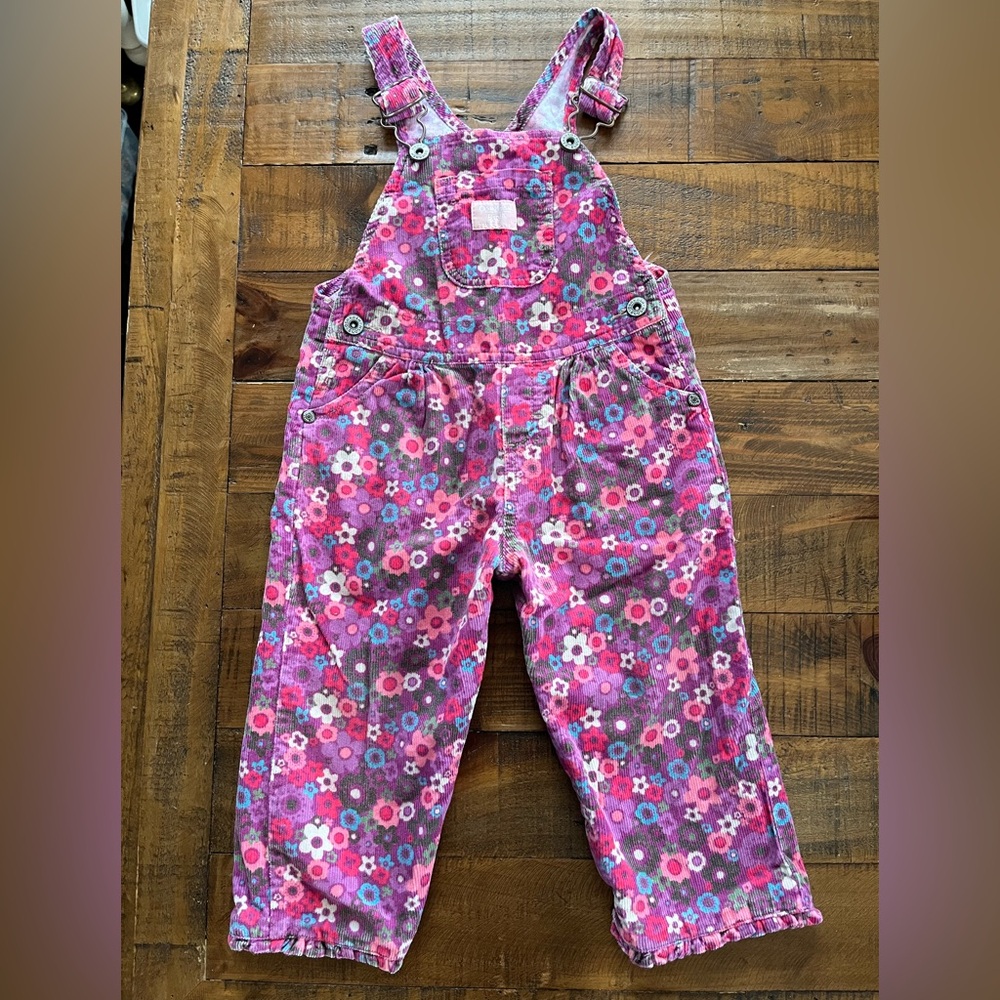Vintage Oshkosh Flower Patterned Corduroy Overalls B’Gosh Vestbak Purple Floral